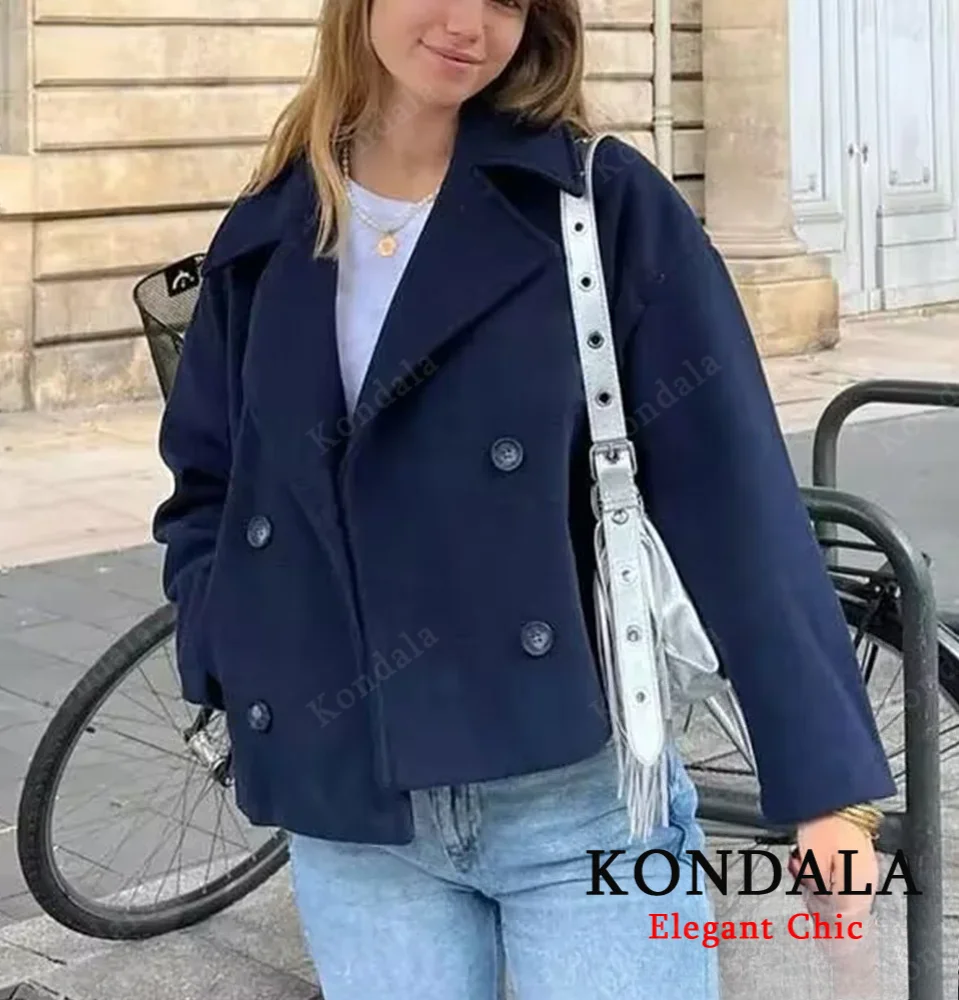 

KONDALA Women‘s Solid Soft Tweed Short Coat New 2024 Fashion Casual Simple Short Coat Fall Winter Coat Double-breasted Jacket