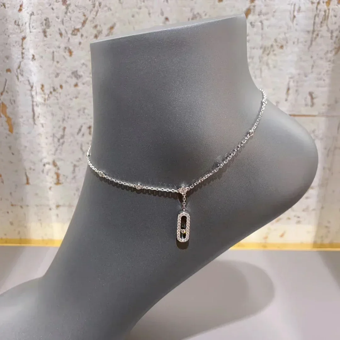 

925 Sterling Silver Luxury Jewelry Mobile Diamond Inlaid Diamond Women's Ankle Chain