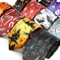 Halloween Christmas Day Gift 7 CM Necktie Orange Pumpkin Red Crutch Candy Pattern Tie For Halloween Christmas Party Suit Cravats