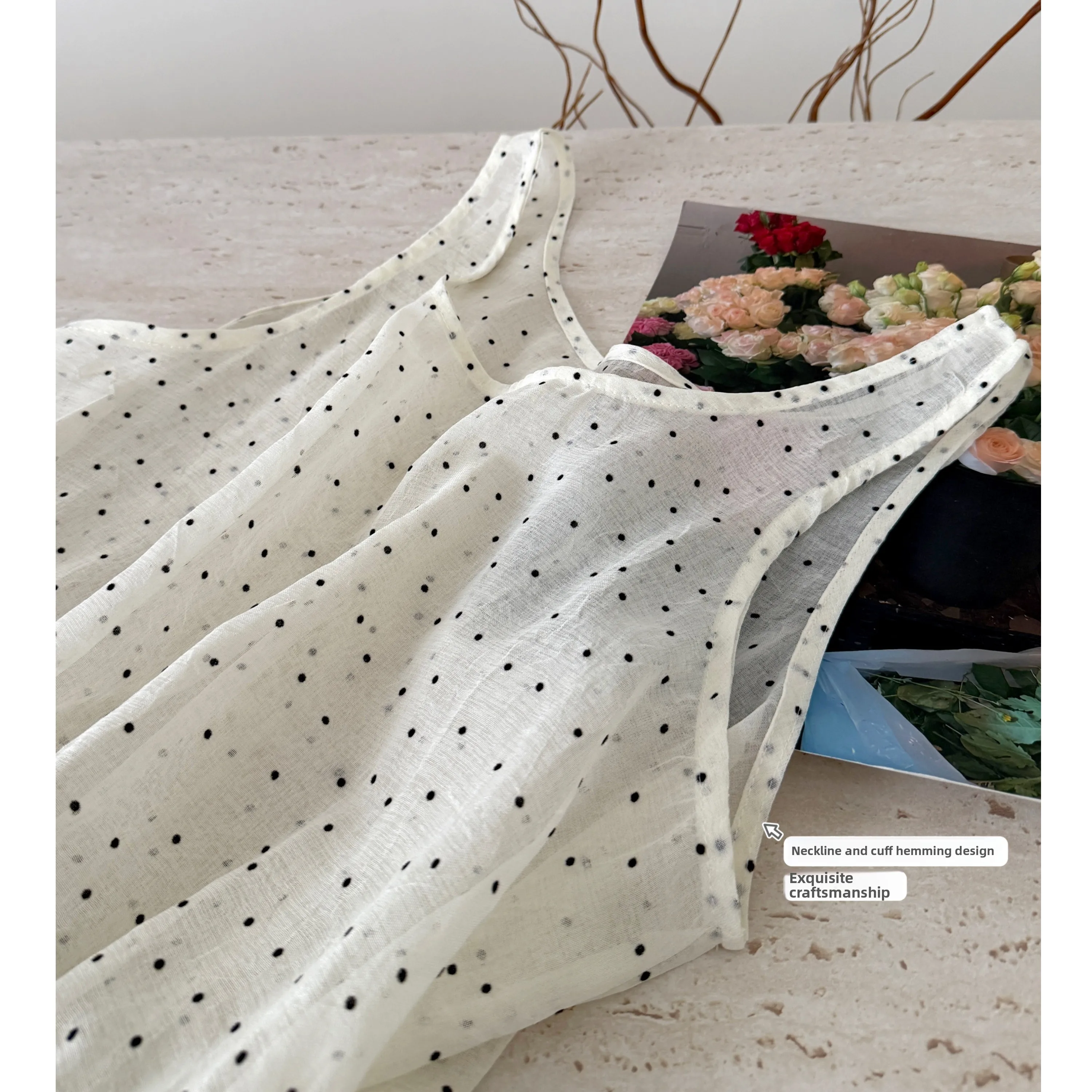 

Korean Style Polka Dot Vest Dress Women's Summer Short Sleeve T-Shirt Lace Hem Vest Dress Two-Piece Set Casual Fashion