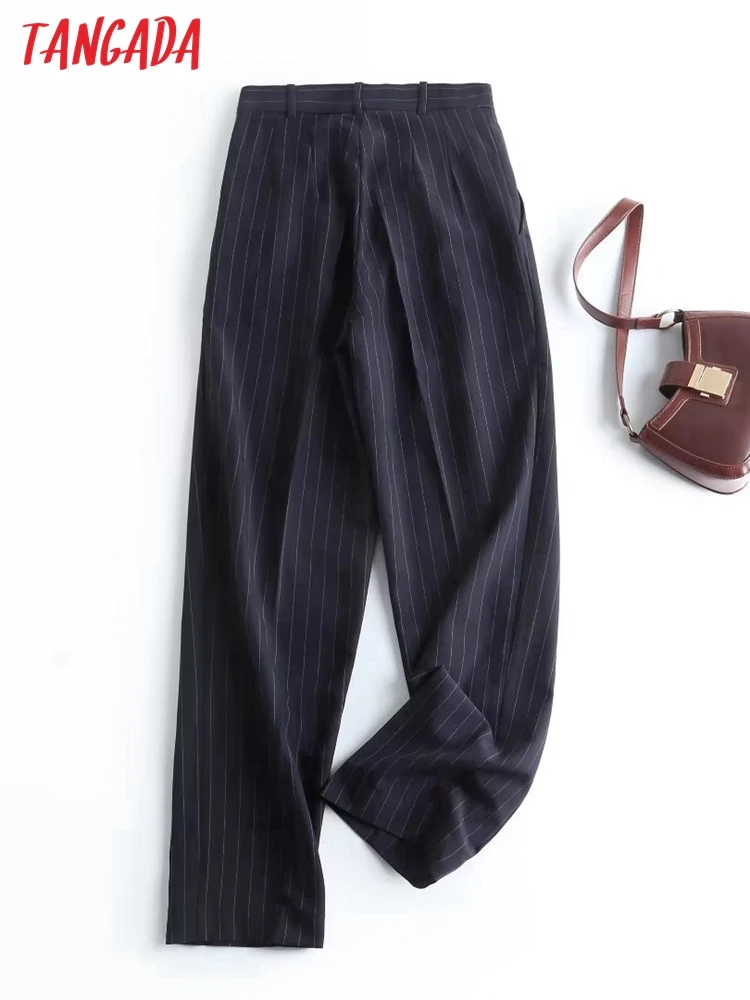 Tangada 2023 New Women Striped Suit Pants Trousers Pockets Female Office Pants  4C246