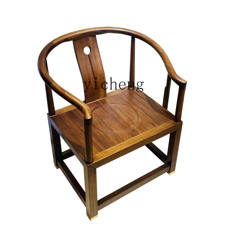 

YY New Chinese Style Ugyen Wood Lounge Chair Solid Wood round-Backed Armchair Three-Piece Set Combination Conference Table