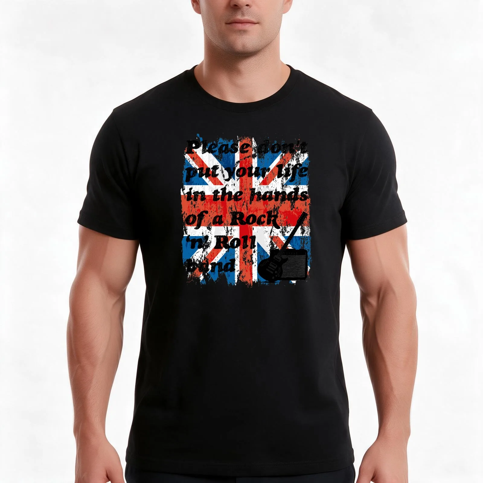 Please don't put your life in the hands of a Rock ‘n’ Roll band Oasis Lyrics Union Jack T-Shirt Summer Casual Cotton Tee