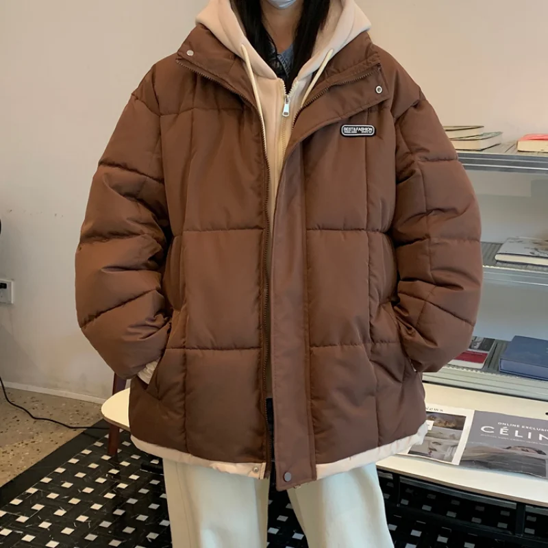 Brown Down Jacket Women Coat Fake Two Pieces Fashion American Y2K Style Duck Down Feather Female Hooded Winter Short Outwear