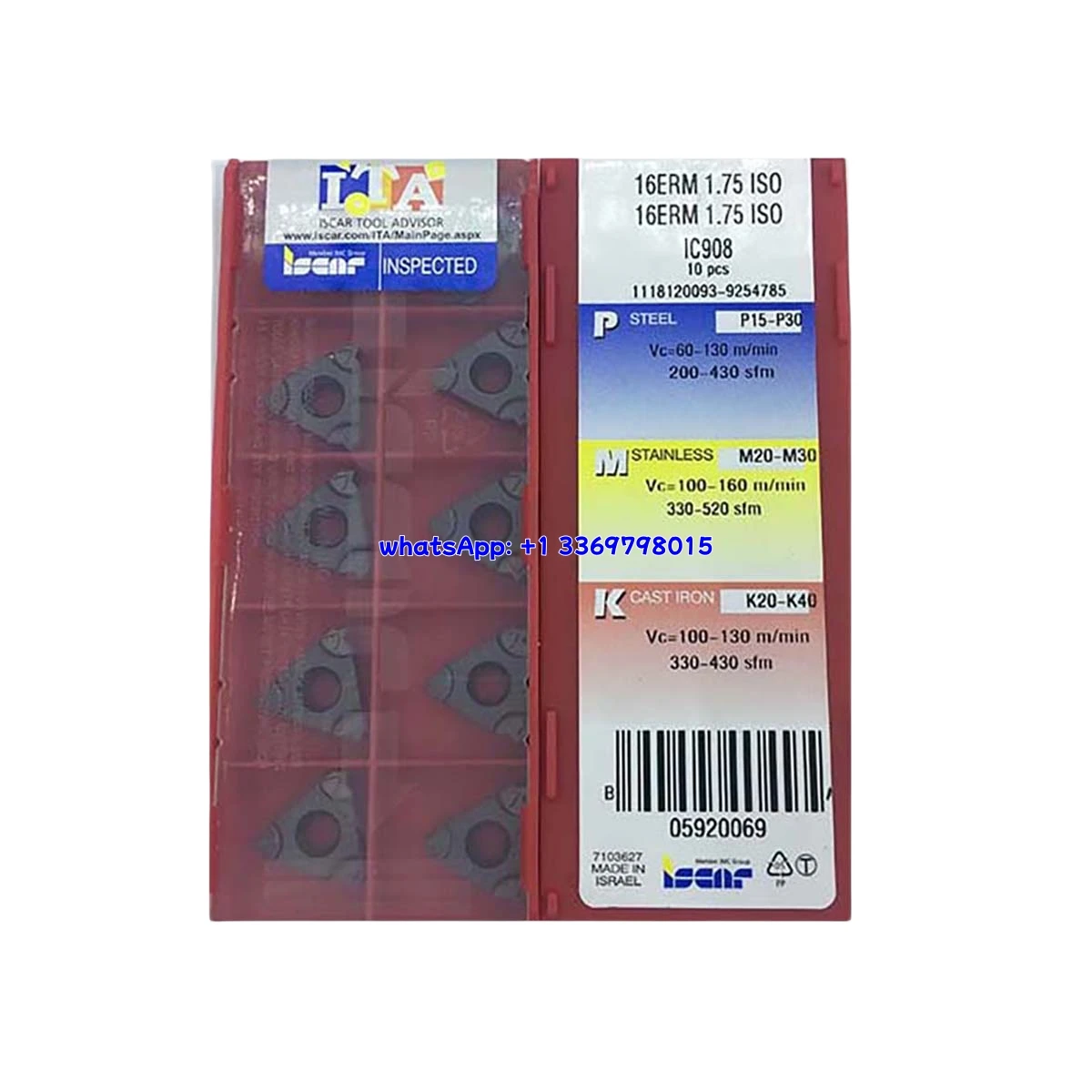 `10Pcs 16ERMG60 Thread Insert G55 A60 ISO NPT BSPT UN W IC908 Carbide External Thread Turning Tool Inserts Original`