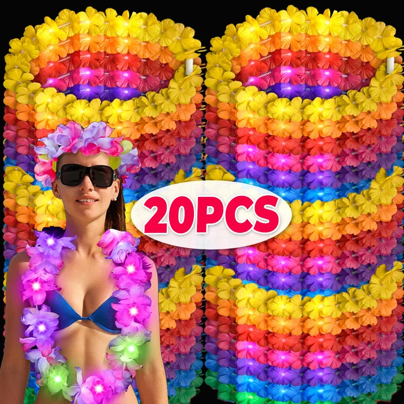 تضيء هاواي ليس مصباح ليد حتى زهرة ليس قلادة Leis للشاطئ الاستوائية الطرف الديكور أكاليل لوازم هدية الزفاف