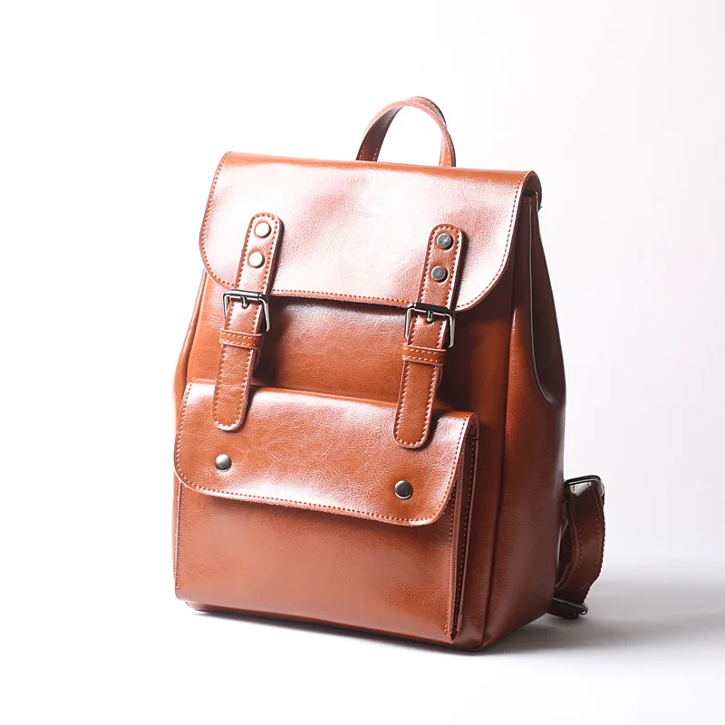 Vintage Versatile Backpacks Women Japanese Preppy Style Genuine Leather Schoolbag Karge Capacity Laptop Bag Classic Bolsas