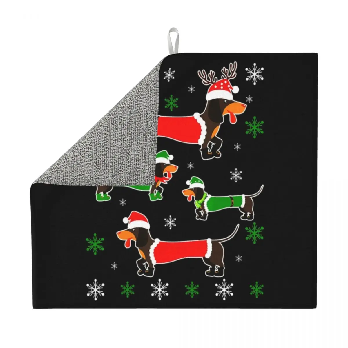 Christmas Dachshund For Dog Dish Drying Mat for Kitchen Absorbent Quick Dry Microfiber Pet Sausage Lover Dishes Drainer Pads