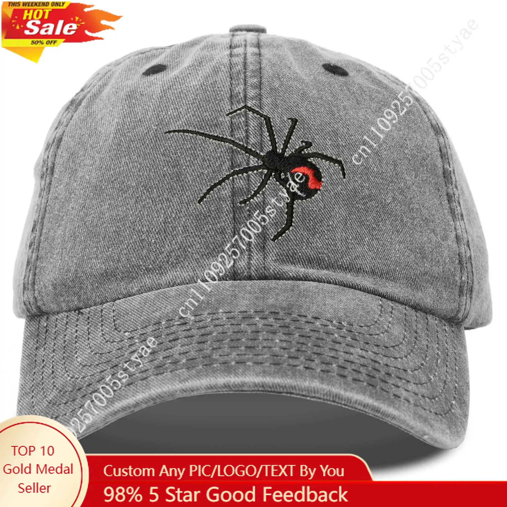 Black Widow Spider Hat Mens Womens Cosplay Embroided Baseball Cap in Black Vintage