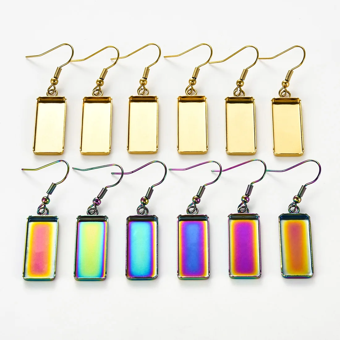 10Pcs Stainless Steel Rectangle Blank Cabochon Earring Base Settings Earring Wire Hooks For DIY Jewelry Earring Making Accessory