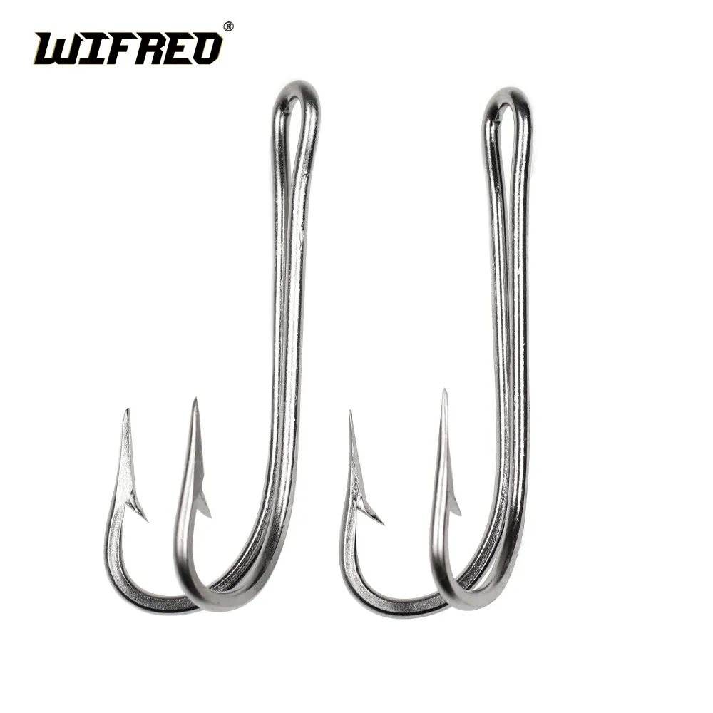 1pack #20-#28 Saltwater Fishing Double Hooks Stainless Steel Ray Frog Sport Twin Hook for Sea Fishing Tuna Shark Trolling Lures