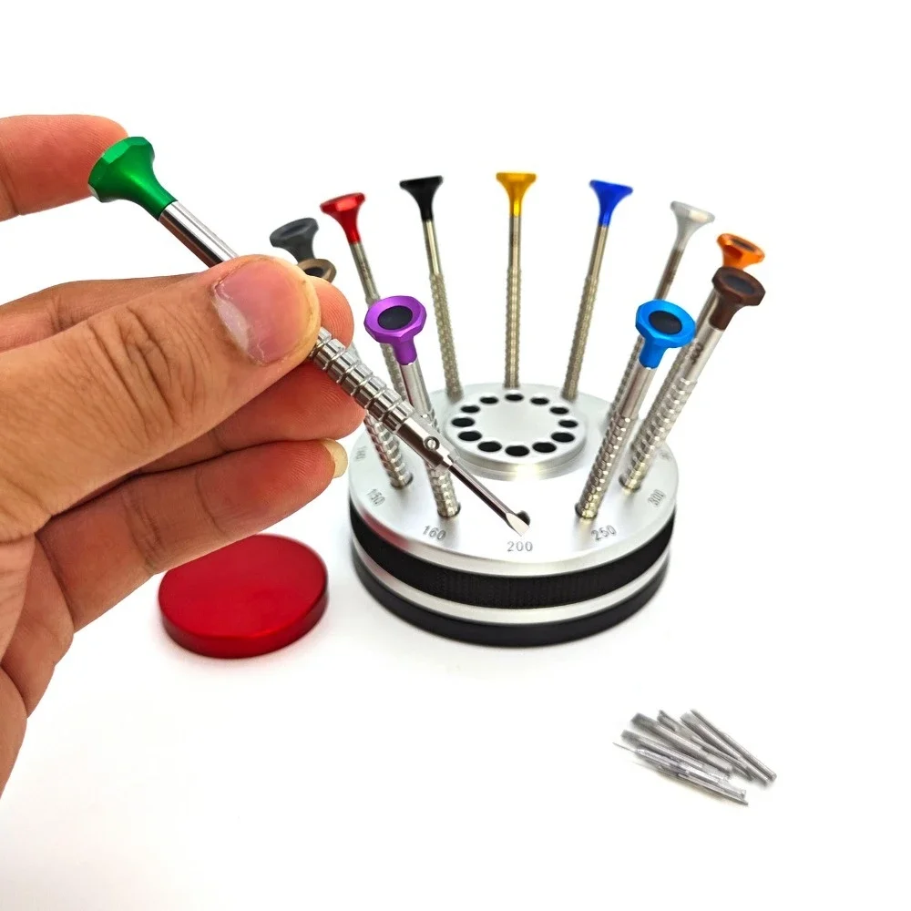 12個の高品質ドライバーセット高精度全鋼製ドライバー、時計修理用に回転できるボトムベアリング付き