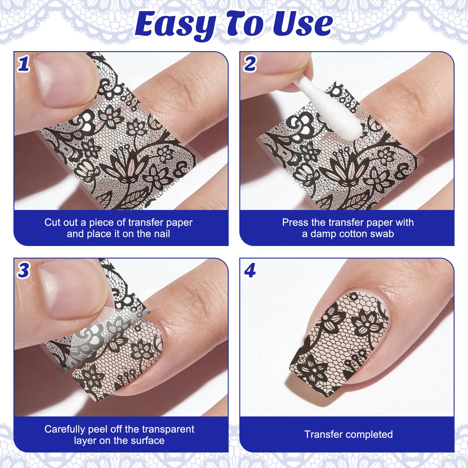 20 Rolls Lace Nail Stickers in Black White with Individual Compartment Storage Box Fine Workmanship Nail Art Decals for Women