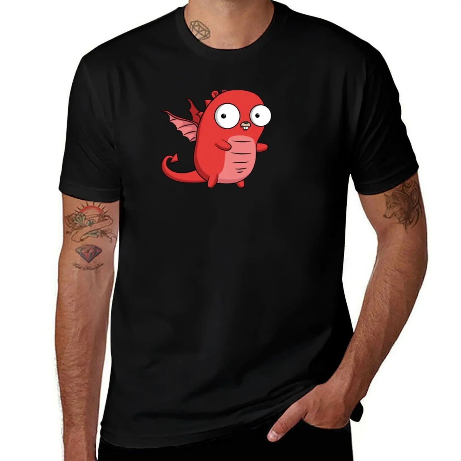 The Go Gopher: Gopher Dragon Age! T-Shirt Simple Line Art Print Tee T-Shirt