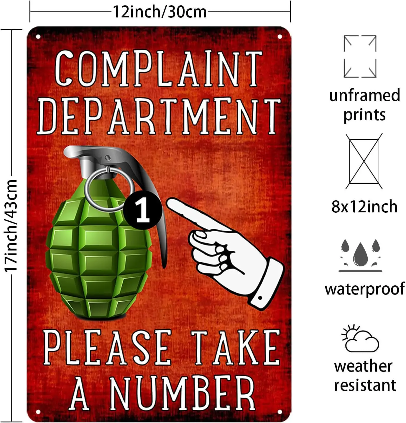 Funny Metal Tin Sign Complaint Department Grenade Sign Complaint Department Take A Number Tin Signs Sarcastic Man Cave Bar Wall 