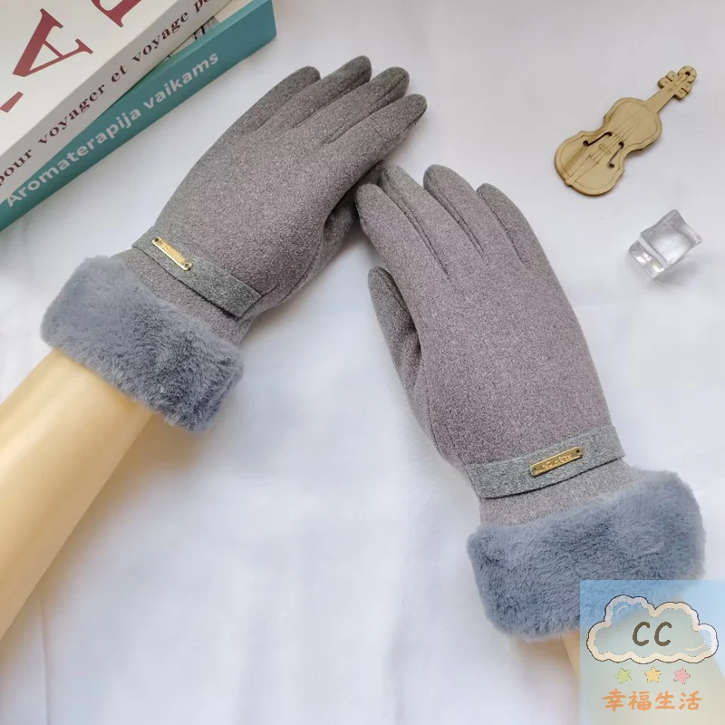 قفازات شتوية تعمل باللمس من YY، خارجية من جلد الغزال مع بطانة مخملية من القطيفة، تصميم سميك مقاوم للبرودة لركوب الخيل والأنشطة الخارجية