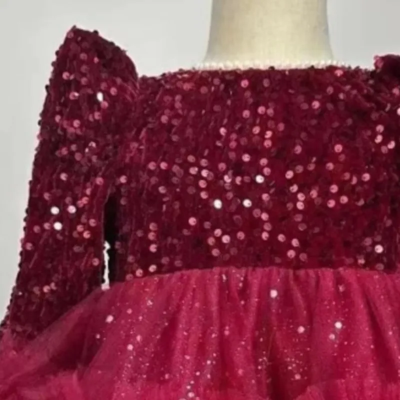 Robe Tutu à Paillettes de Noël pour Bébé Fille, Vêtements de ixd'Anniversaire en Tulle à Manches sulfpour Enfant de 1 à 12 Ans