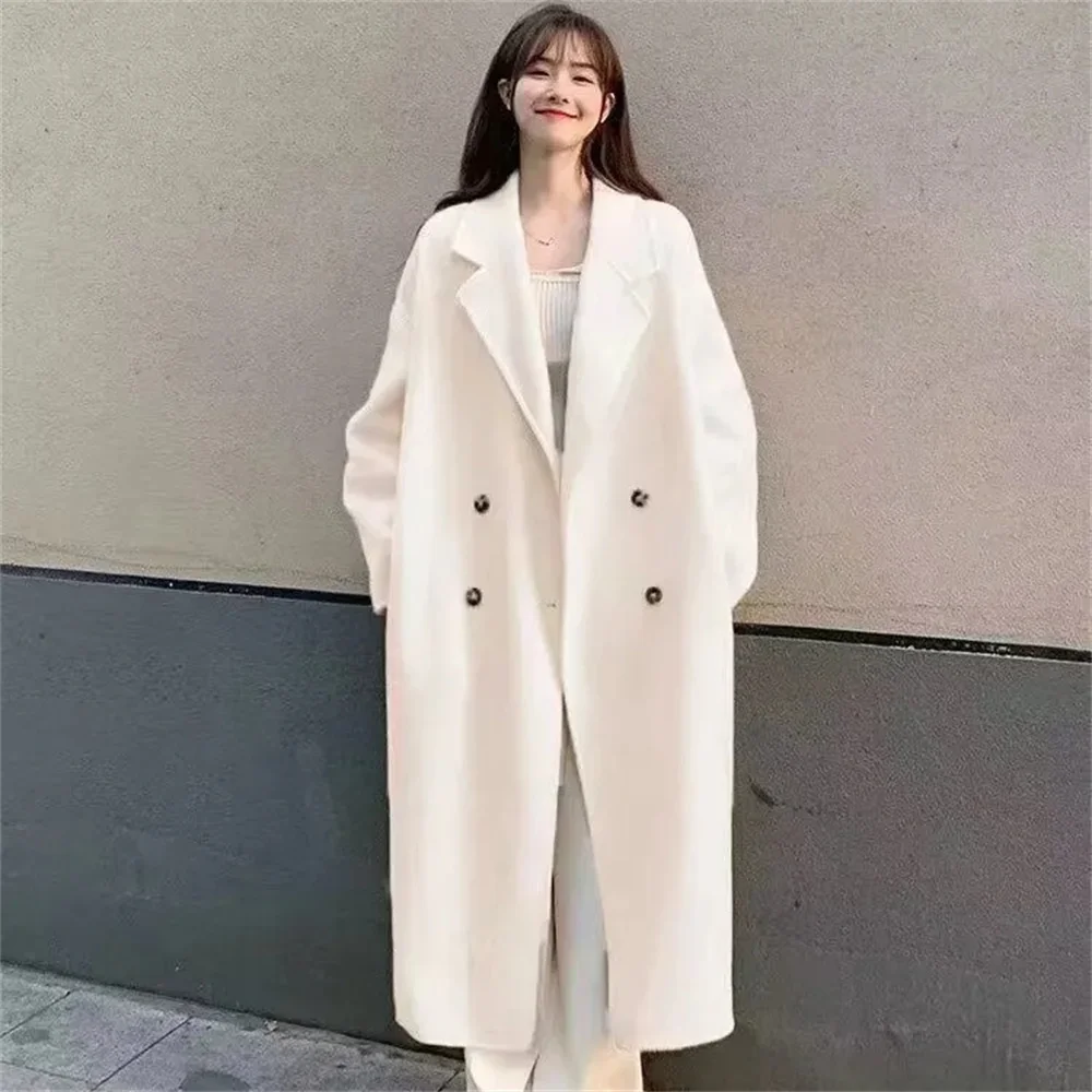 

New Fashion Solid Color Loose High-grade Ladies Woolen Coat Long Section 2024 Autumn And Winter Korean Joker Hepburn Woolen Coat