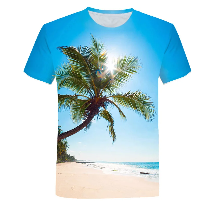 Natural Scenery Pattern Summer Beach Casual 3d Fashion Men\'s And Women\'s T Shirt Landscape Breathable Lightweight Sports Tops