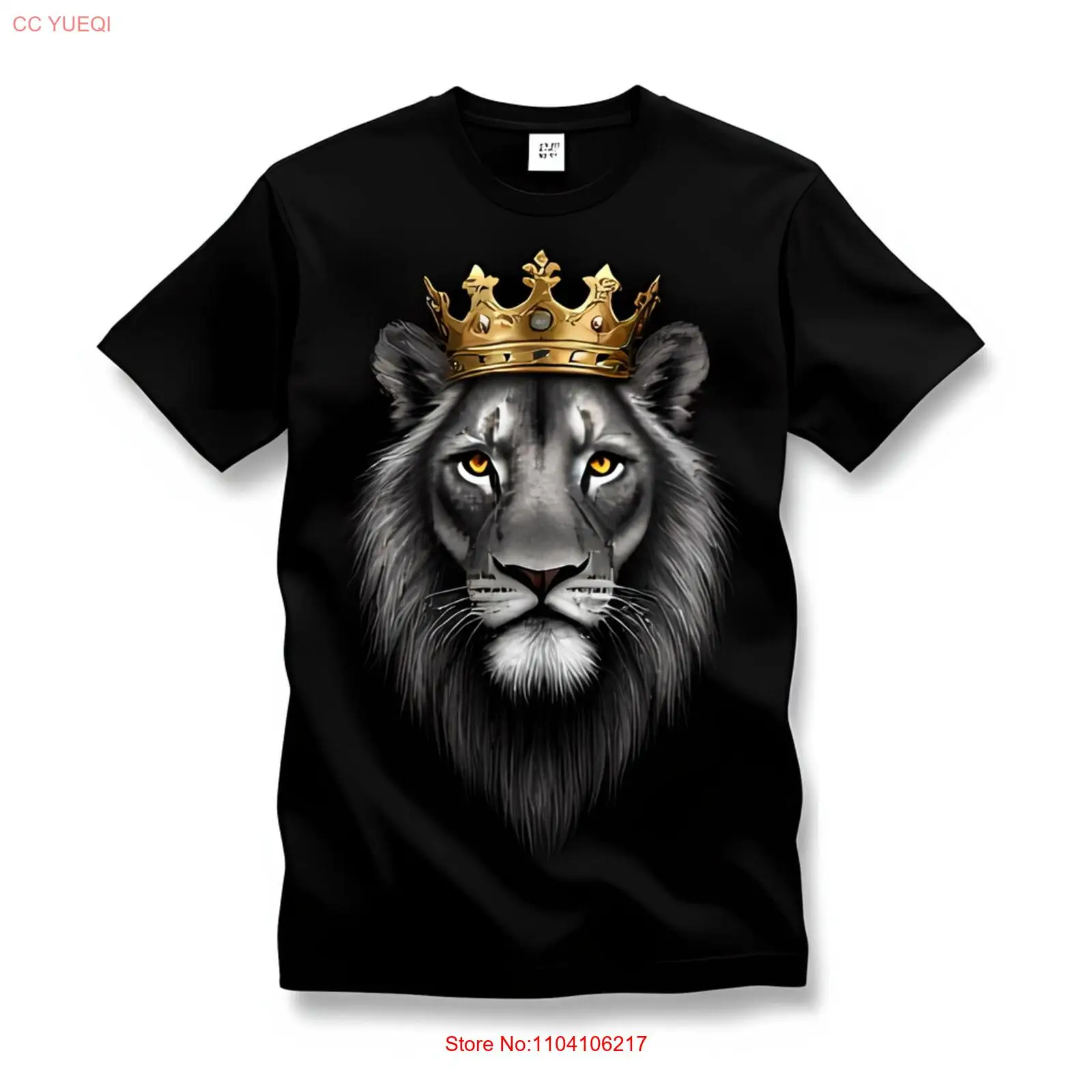Stylowa czarna koszulka z grafiką Majestic Lion i złotą koroną