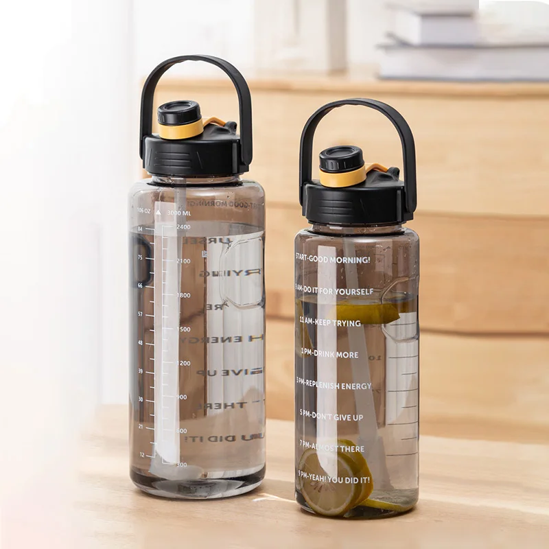 

1.5L/2L/3L Sports Water Bottle Large Capacity Plastic Cup Leak-proof With Straw And Time Marker For Home Outdoor Sports