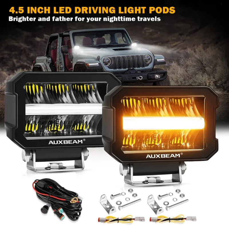 Auxbeam 4.5 Inch 120W LED Work Light Pods with Dual Color DRL for Truck Pickup Offroad