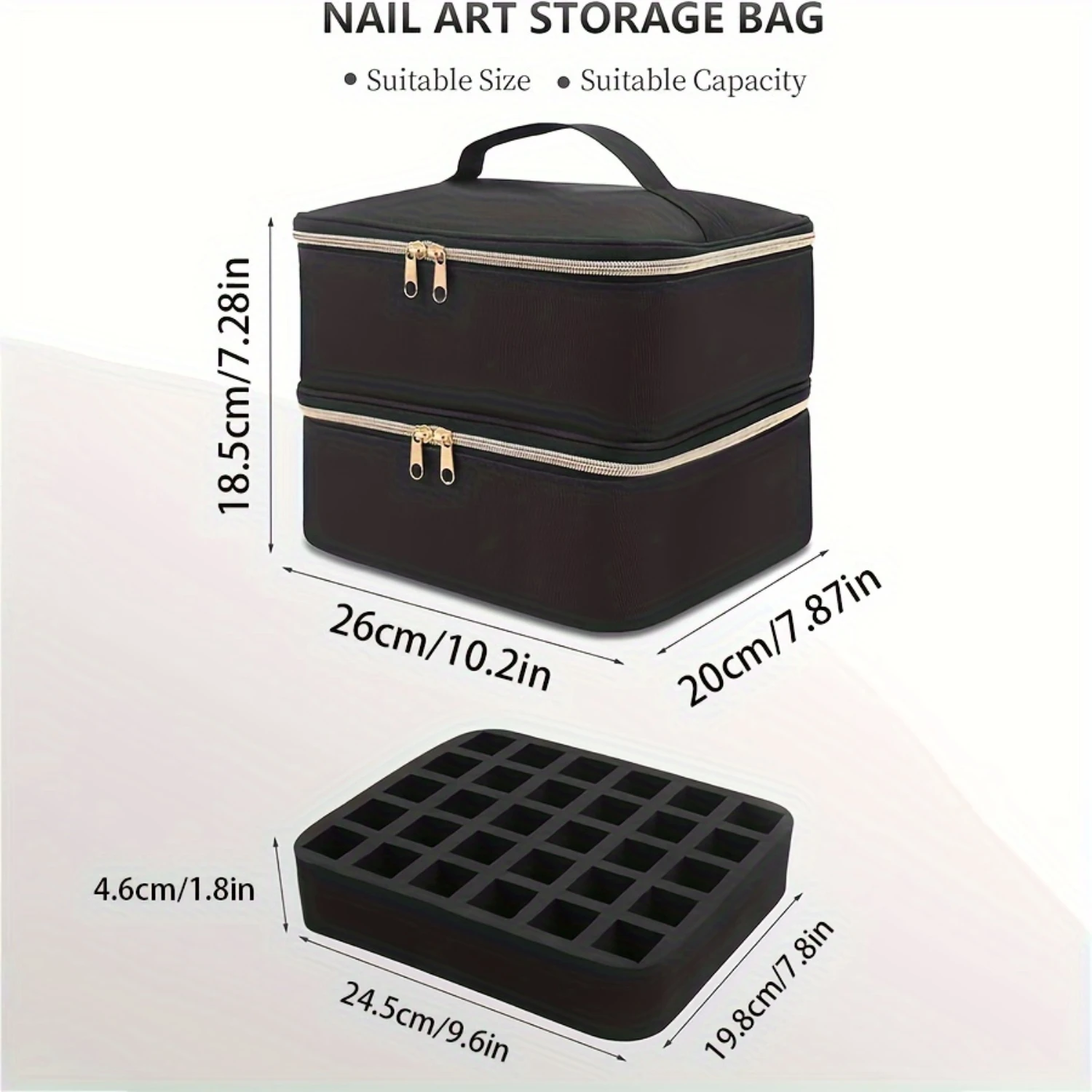 Nail Polish Carrying Case with Double Layers Organizer Bag for Gel Nail Polish, LED Nail Lamp Box - Multifunctional Makeup Bag f