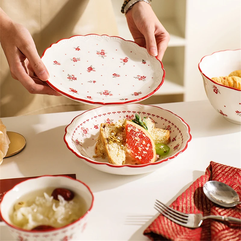 Ceramic Tableware Set Elegant Small Safflower Kitchen Dishes Vegetable Plate Rice Bowl Home Creative Plates for Food Dinner Set image 6