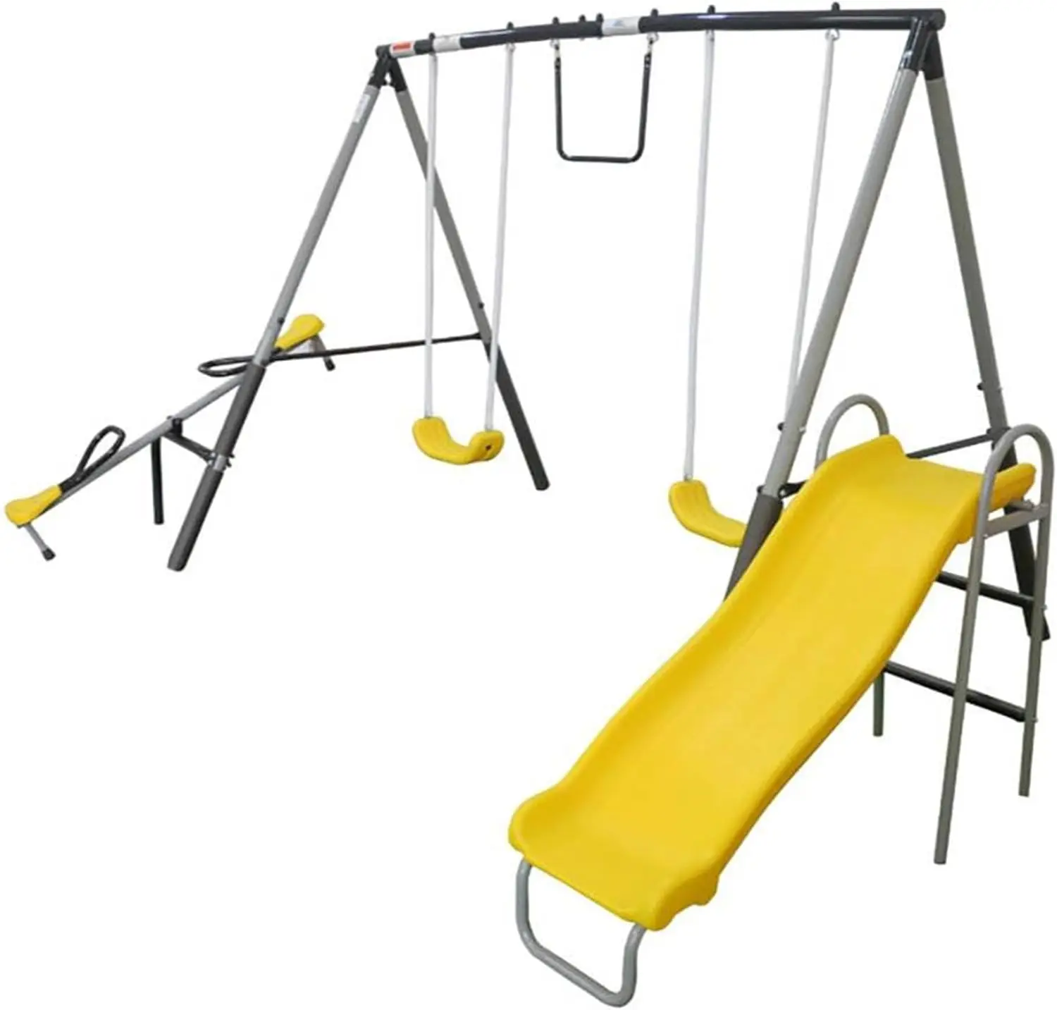 

XDP Recreation The Titan Outdoor Backyard Toddler Playground Swing Set with Slide, 2 Swings, See-Saw, and Trapeze for Kids Ages