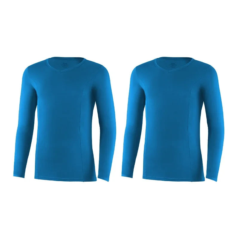 2PCS Men's warm autumn long-sleeved shirts and pants, thin and tight cotton sweater with low neckline and v-neck