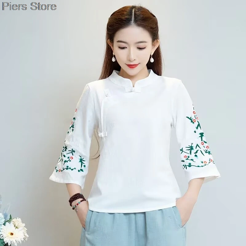 2024chinese style traitional hanfu blouse autumn spring jacquard traditional qipao lady long sleeve cheongsam hanfu blouse