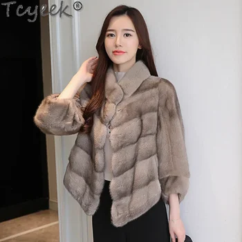 Naturale Tcyeek Cappotto di Visone Delle Donne di Inverno Giubbotti delle Donne 2024 di Modo High-end Cappotti di Pelliccia Reale Donna Vestiti Del Collare Del Basamento