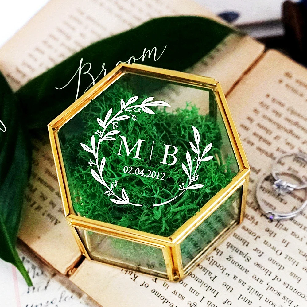 Custom Glass Wedding Ring Box Hexagon Engagement Proposal Wedding Ring Holder Personalized Ring Bearer Wedding Gifts Party Favor