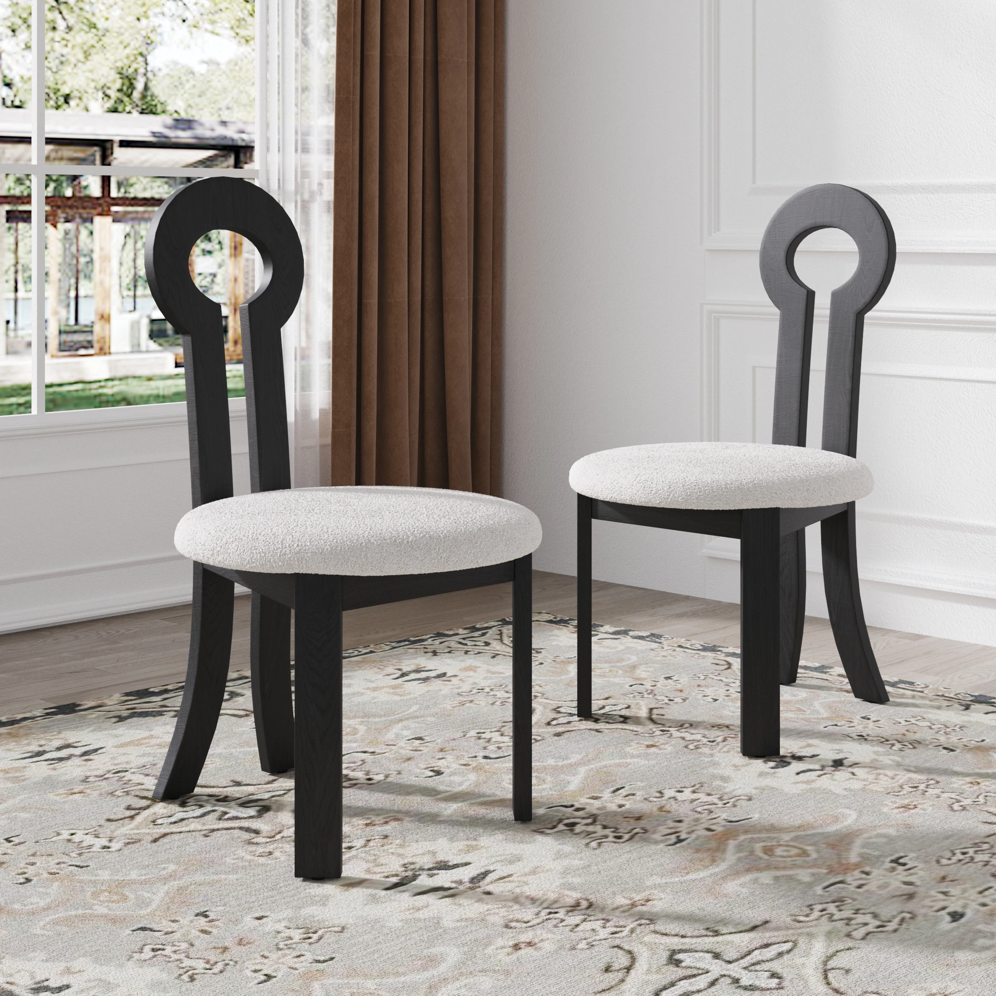 

Sdorens Wooden Dining Chairs Set of 2 Modern Round Dining Room Chair Comfy Fabric Upholstered Kitchen Chairs for Vanity Bar