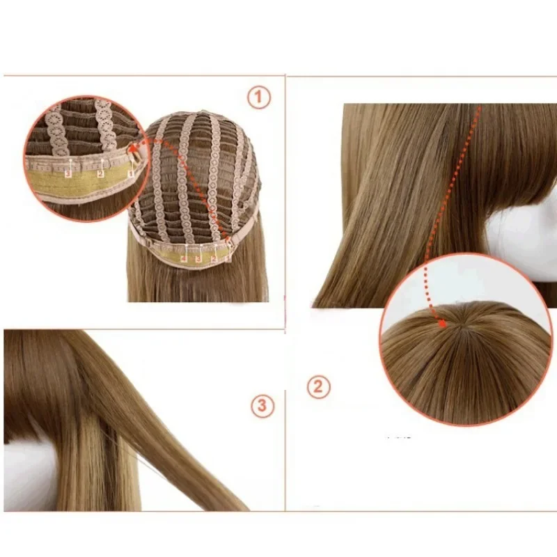 Yomozuki Runa Anime perruque barre habiller mode chapeaux 26.7 pouces Beige droite cheveux longs Anime Kakegurui rôle frange couvre-chef