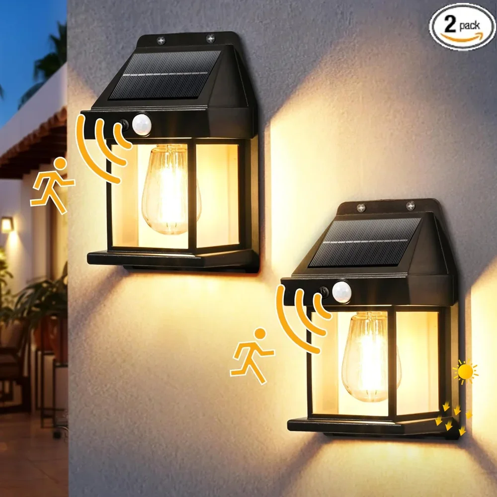 Outdoor Solar Tungsten Wall Light, Motion Sensor, IP65 Waterproof LED Safety Light, Patio Outdoor Deck Veranda Barn