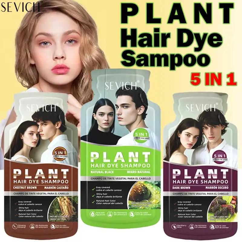 Bubble Plant Haarfarb-Shampoo, 5-in-1, schwarzes Haarfärbe-Shampoo für Damen und Herren, natürliche Kräuter-Sicherheitsabdeckung, weiß-graue Haarcreme