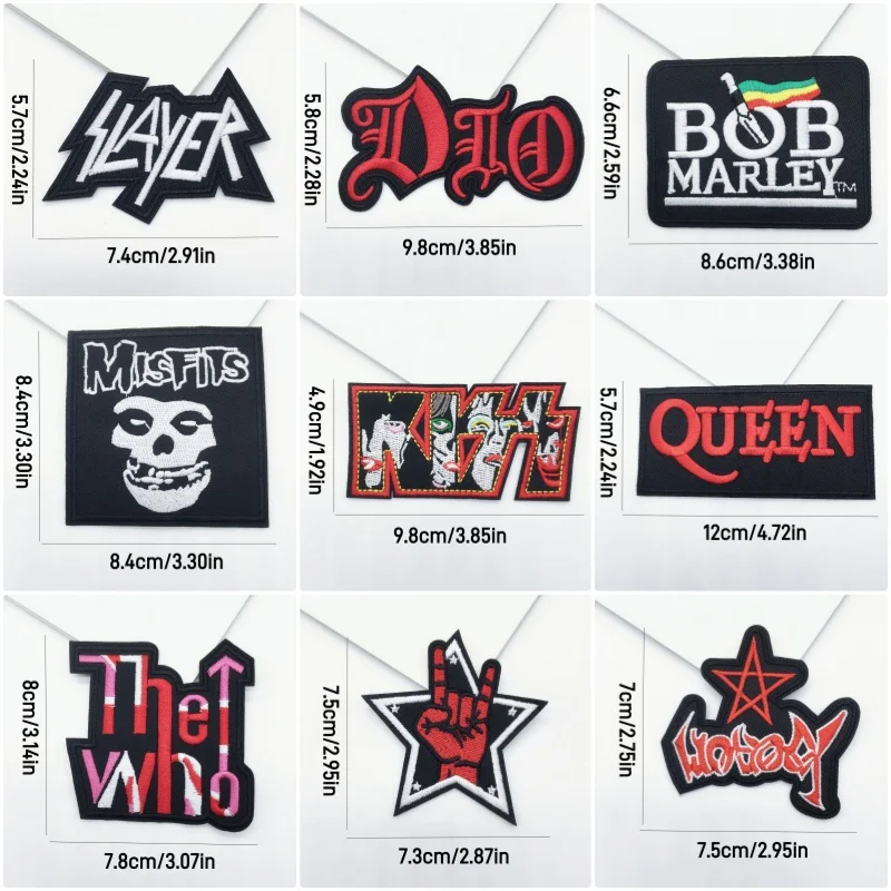 27 pçs/lote música rock band remendos roupas diy ferro em remendos bordados para roupas jaqueta jeans adesivos apliques listras