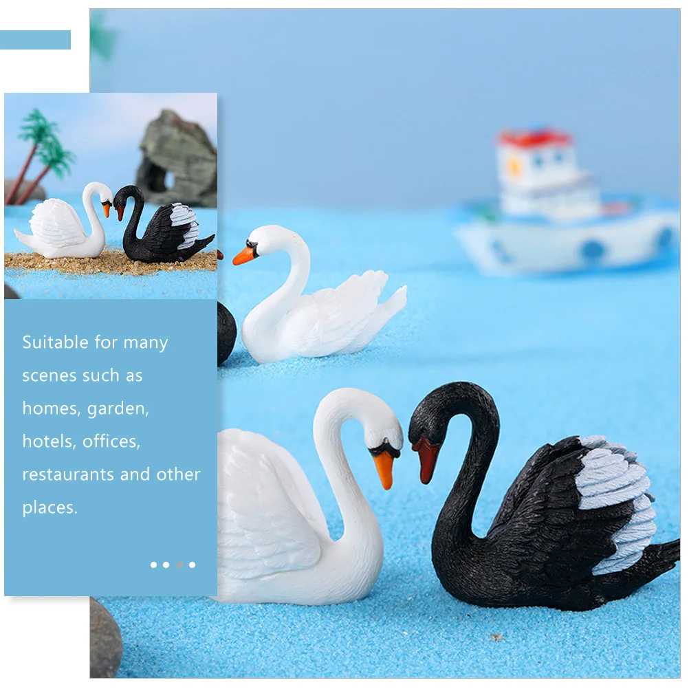 

8 Pcs Black and White Swan Ornament Flower Pot Mini Figurine Small Animals Plastic Decorations