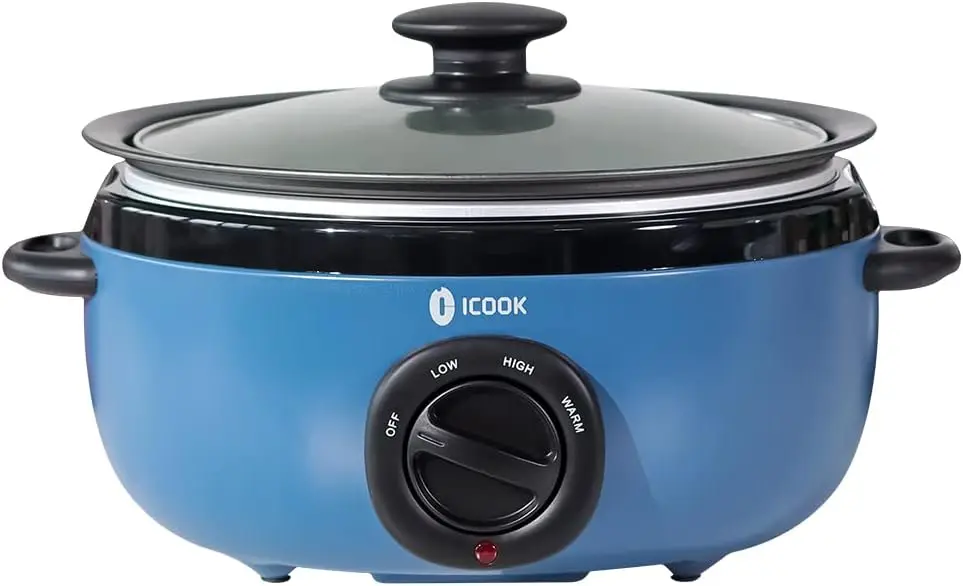 

6.5 Quart Slow Cooker, Aluminum Sear/Sauté Pot, Stovetop & Dishwasher Safe, Glass Lid, Adjustable Temp, Food Warmer (Blue)