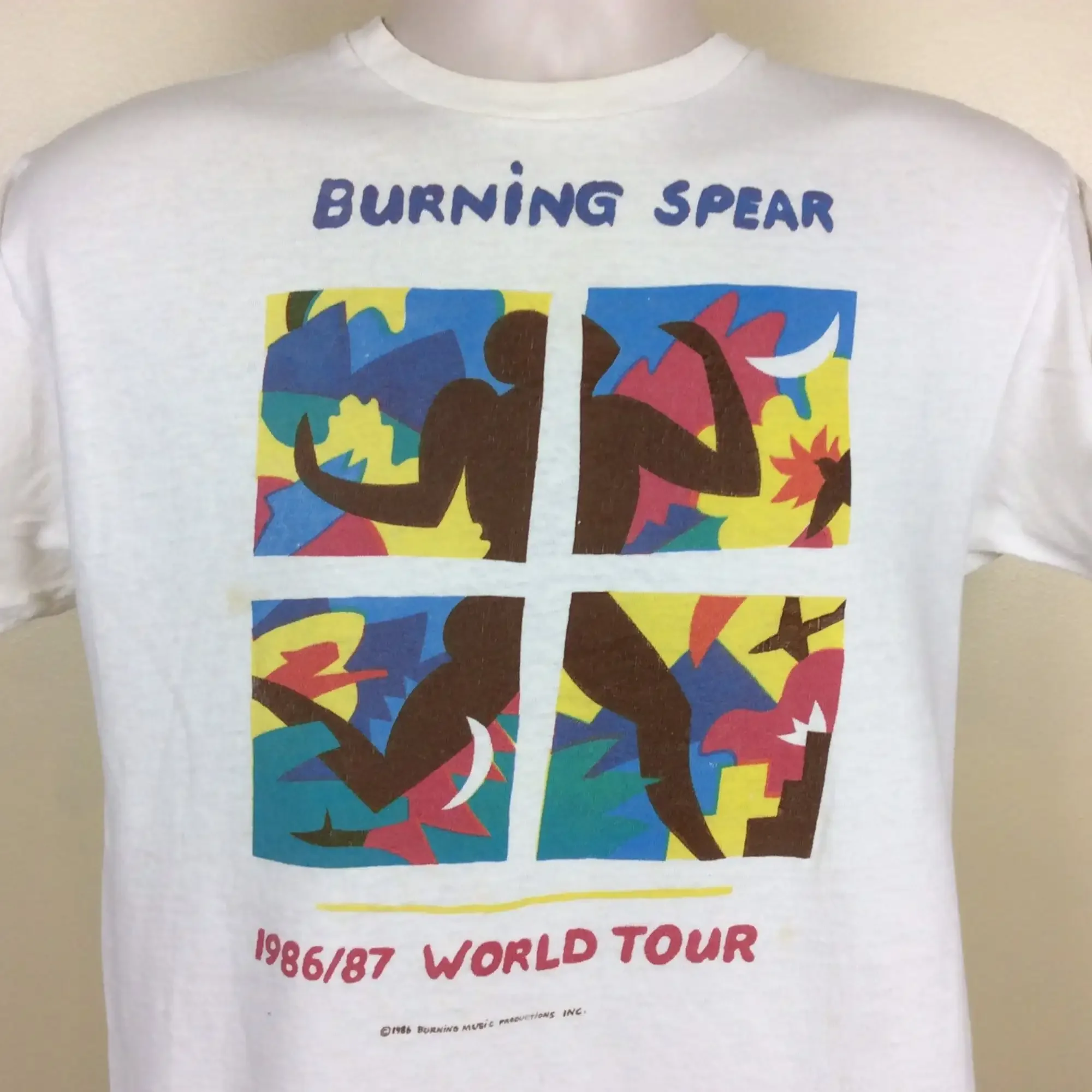 Vtg 1986 1987 Burning Spear World Tour Concert TShirt White M/L 80s Reggae Band
