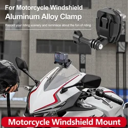 Motorcycle Windshield Clip Mount Aluminum Alloy Holder for GoPro Hero 13 12 11 10 9 AKASO Insta360 SJCAM DJI Osmo Action Camera