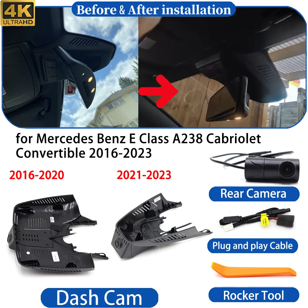 HighCity Dash Cam for Mercedes Benz E Class A238 Cabriolet Convertible 2016-2023 4K UHD DVR Camera Video Recorder Dashboard