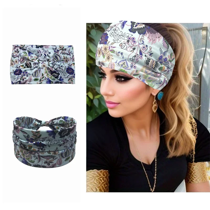 Vibrante Floral Wide Brim Headband, macio, durável mistura de algodão, ideal para mulheres ativas e elegantes, 3pcs