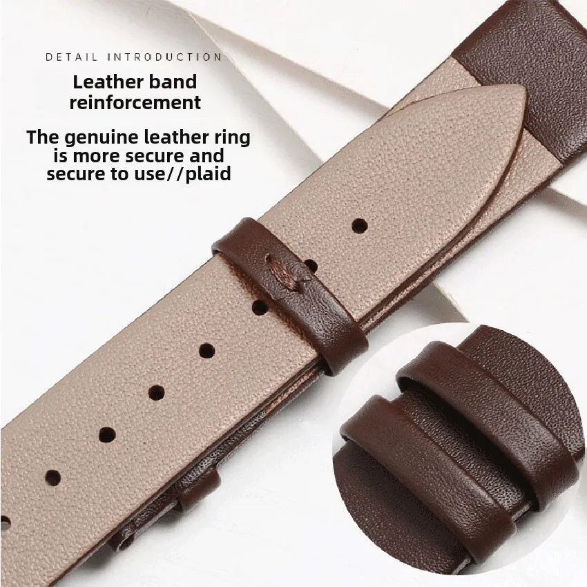 Kalbsleder-Uhrenarmband, 12 mm, 14 mm, 16 mm, 18 mm, 20 mm, 22 mm, Leder-Uhrenarmband mit silberner Dornschließe – Detail 6