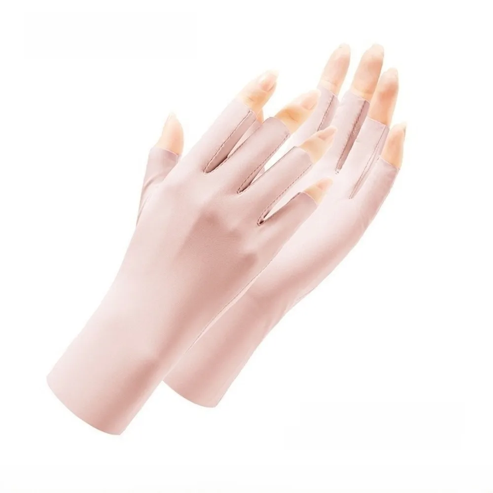 

Breathable Solid Color Sun Protection Gloves Anti-skid Thin Women Fingerless Gloves Ice Silk Anti-Uv Half-Finger Mitten Women