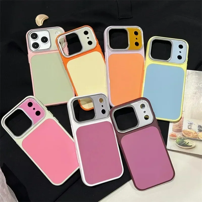 Luxury Color Collision Case For iPhone 17 16 15 14 13 18 Pro Max Large Window Liquid Skin Hard PC Back Cover