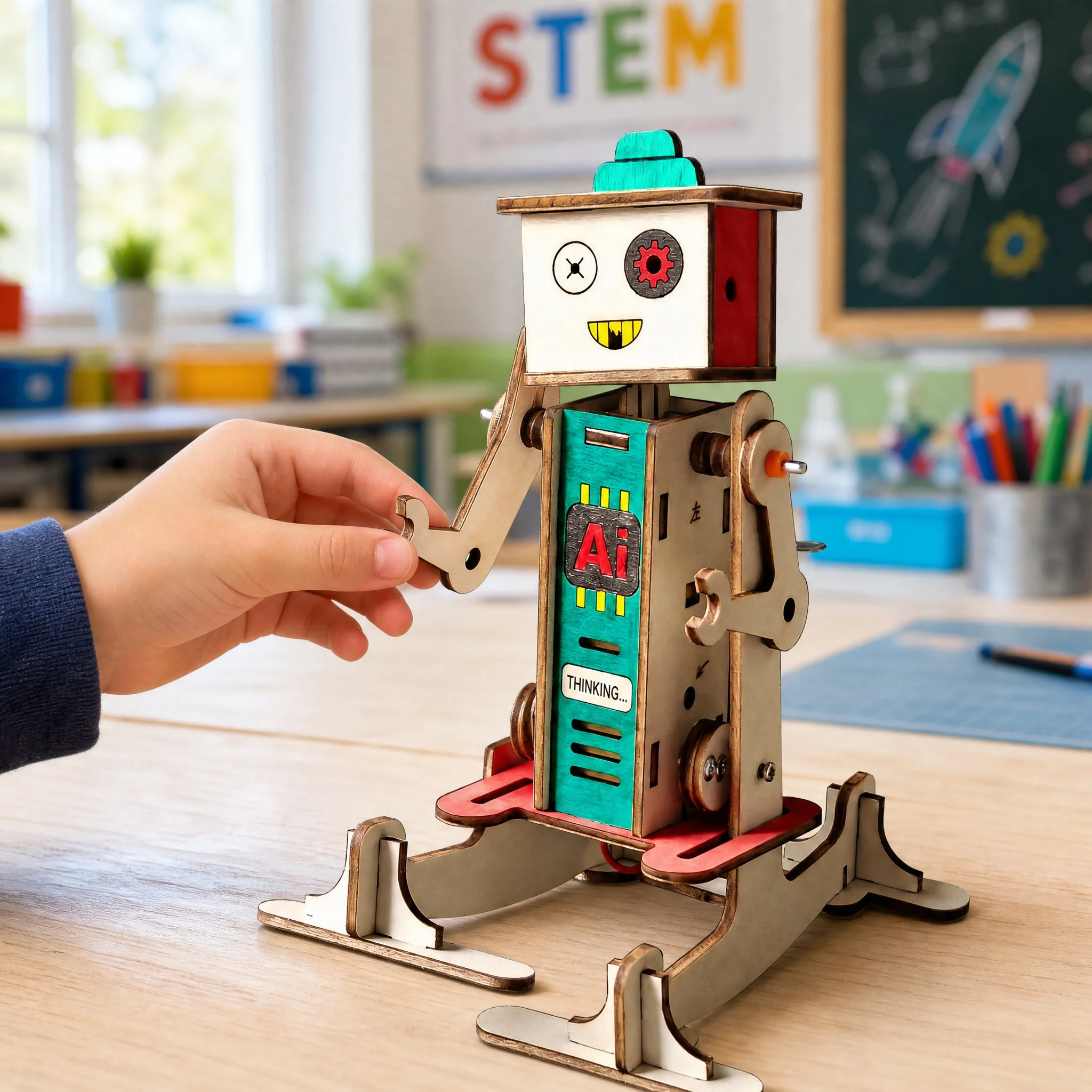 DIY Wooden Robot Model Science Experiment STEM Educational Toy for Kids Manual Assembly School Project Teaching Aid Xmas Gift!!!