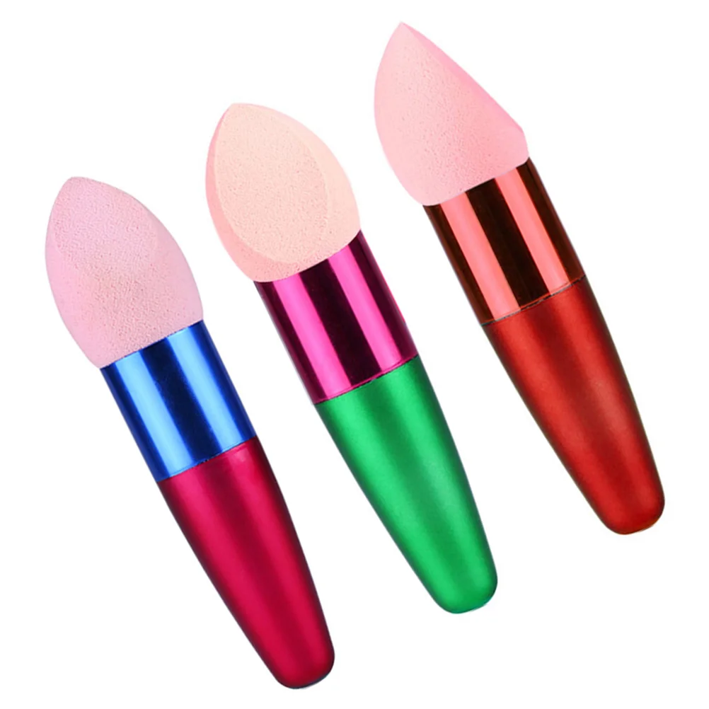 3pcs Wet and Dry Makeup Sponge Foundation Egg Puff Cosmetics Sponge Brush (Red+Rosy+Green) Sponge Brush