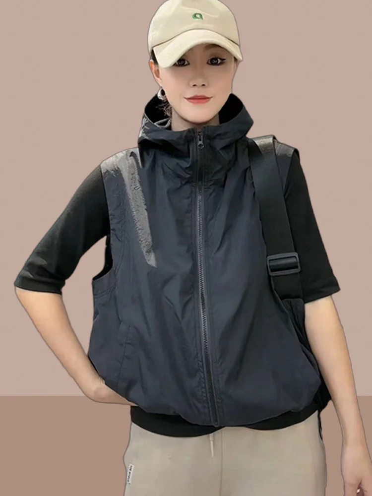 Fashionable Ladies' Summer New Style Sun Protection Vest Top Layered Wear  Size Outerwear Zipper Closure Pure Color Commu...